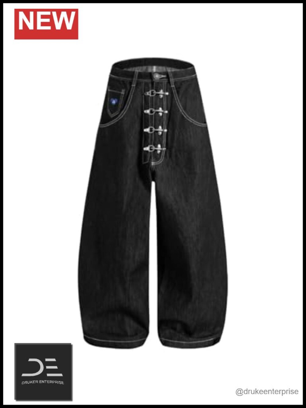Aelfric Eden Metal Button Barrel Jeans Baggy Wide Leg Denim Unisex Streetwear